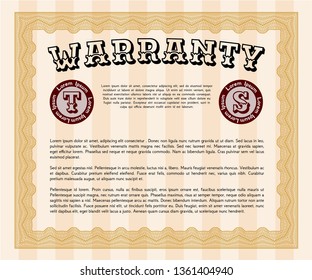 Orange Vintage Warranty template. Sophisticated design. With quality background. Detailed. 