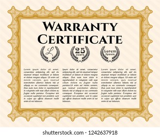 Orange Vintage Warranty template. Superior design. Vector illustration. With quality background. 