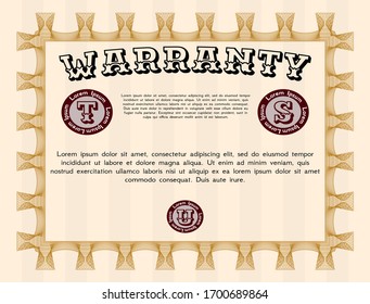 Orange Vintage Warranty template. Vector illustration. Easy to print. Modern design. 