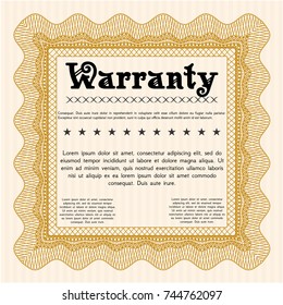 Orange Vintage Warranty template. Vector illustration. With guilloche pattern and background. Good design. 