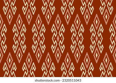 Orange vintages cross stitch traditional ethnic pattern paisley flower Ikat background abstract Aztec African Indonesian Indian seamless pattern for fabric print cloth dress carpet curtains and sarong