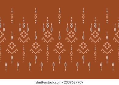 Orange vintages cross stitch traditional ethnic pattern paisley flower Ikat background abstract Aztec African Indonesian Indian seamless pattern for fabric print cloth dress carpet curtains and sarong