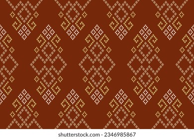 Orange vintages cross stitch traditional ethnic pattern paisley flower Ikat background abstract Aztec African Indonesian Indian seamless pattern for fabric print cloth dress carpet curtains and sarong