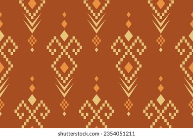 Orange vintages cross stitch traditional ethnic pattern paisley flower Ikat background abstract Aztec African Indonesian Indian seamless pattern for fabric print cloth dress carpet curtains and sarong