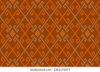 Orange vintages cross stitch traditional ethnic pattern paisley flower Ikat background abstract Aztec African Indonesian Indian seamless pattern for fabric print cloth dress carpet curtains and sarong