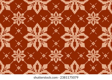 Orange vintages cross stitch traditional ethnic pattern paisley flower Ikat background abstract Aztec African Indonesian Indian seamless pattern for fabric print cloth dress carpet curtains and sarong