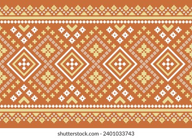 Orange vintages cross stitch traditional ethnic pattern paisley flower Ikat background abstract Aztec African Indonesian Indian seamless pattern for fabric print cloth dress carpet curtains and sarong