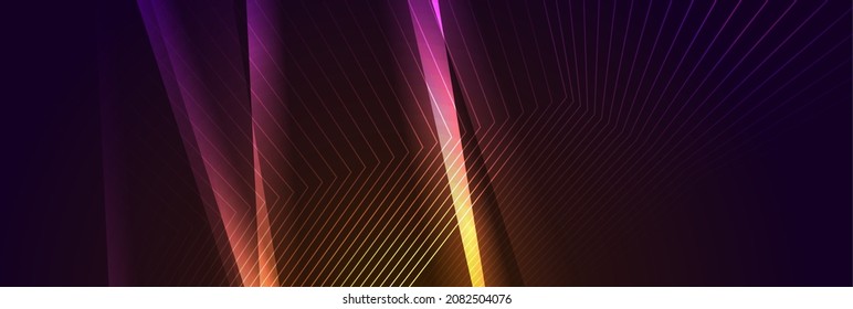 Orange violet glowing curved lines technology minimal background. Vector banner design