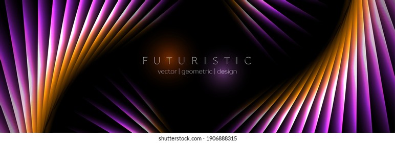 Orange and violet laser lines abstract hi-tech banner design. Vector neon background