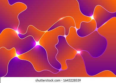 Orange violet premium fluid gradient shapes patternt luxury background with gold lines. Flowing gradient shapes luxury gold lines vector. Rich background, premium abstract fluid motion purple design