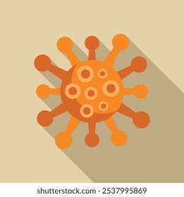 Orange virus cell spreading with a long shadow over a beige background