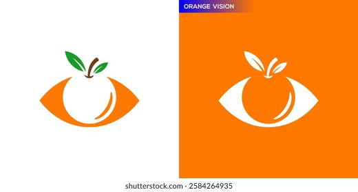 Orange vision logo. Eye, media, camera, fruit. Icon symbol design template EPS 10