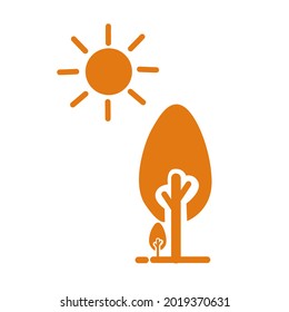 diseño visual anaranjado, ilustración, vector de árbol y sol