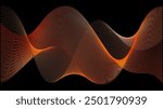 Orange voice swoosh on black background. Red gold skin trail. Wavy fast road ai grid. Soft sound wave lines abstract flyer. Technology neon light effect