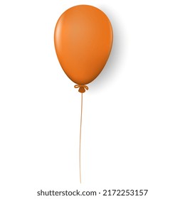 Orange volumetric balloon with highlights and shadow on rope isolated on white background. Vector illustration.