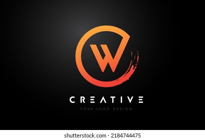 Logo de la letra circular naranja W con diseño de pincel circular y fondo negro.