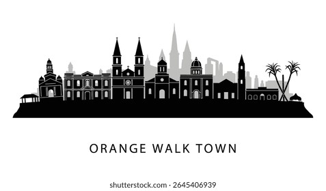 Orange Walk Town Belize Skyline Black Silhouette.