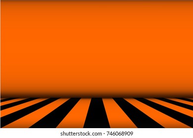 Orange wall and Black striped floor. halloween theme background. Flat vector design concept illustration.