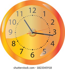 Orange wall clock with black hands