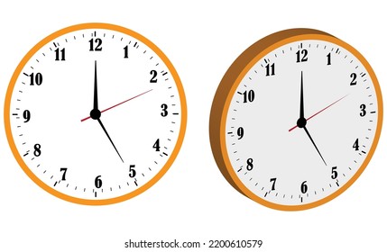 orange wall office clock icon set. 3d vector design. Mock-up for branding and advertise isolated on transparent background