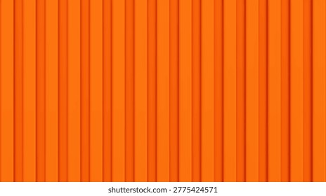 Orange wall siding texture. Vertical metal panel pattern texture. Shipping container background. Corrugated metal. Realistic vector illustration