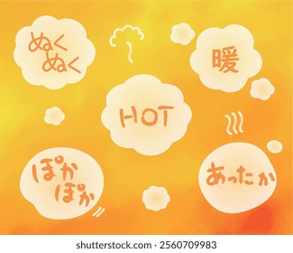 Orange warm image motif material and letters(Meaning: warm Onomatopoeia:pokapoka,nukunuku,attaka,atatakai)