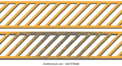 Orange warning tape, grunge blots texture. Seamless pattern.Brush pattern.Vector illustration.