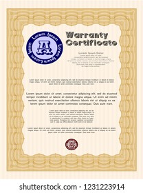 Orange Warranty. With background. Sophisticated design. Detailed. 