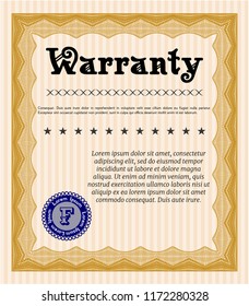 Orange Warranty Certificate template. Artistry design. With great quality guilloche pattern. Detailed. 