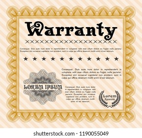 Orange Warranty Certificate template. With background. Vector illustration. Money style design. 