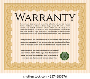 Orange Warranty Certificate template. With background. Customizable, Easy to edit and change colors. Cordial design. 