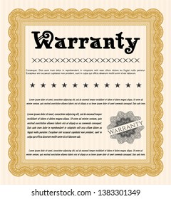 Orange Warranty Certificate template. With background. Vector illustration. Nice design. 