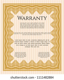 Orange Warranty Certificate template. With complex background. Detailed. Sophisticated design. 