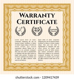 Orange Warranty Certificate template. With complex linear background. Money design. Customizable, Easy to edit and change colors. 