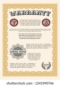 Orange Warranty Certificate template. With complex background. Cordial design. Customizable, Easy to edit and change colors. 