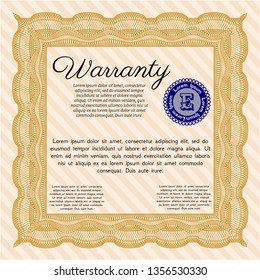Orange Warranty Certificate template. Complex background. Customizable, Easy to edit and change colors. Lovely design. 
