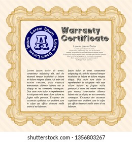 Orange Warranty Certificate template. Complex background. Elegant design. Customizable, Easy to edit and change colors. 