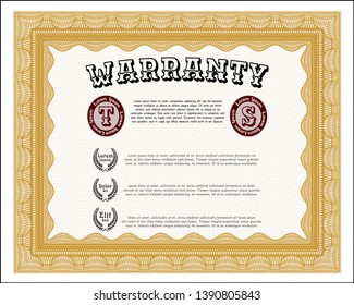 Orange Warranty Certificate template. With complex background. Beauty design. Vector illustration. 