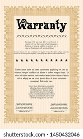 Orange Warranty Certificate template. Complex background. Good design. Detailed. 