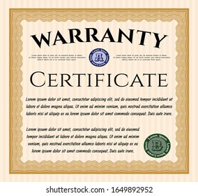 Plantilla de certificado de garantía naranja. Con un fondo complejo. Excelente diseño. Ilustración vectorial. 