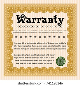 Orange Warranty Certificate template. Complex background. Customizable, Easy to edit and change colors. Excellent design. 