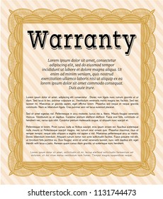 Orange Warranty Certificate template. Cordial design. Printer friendly. Vector illustration. 