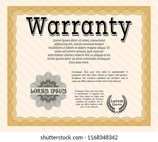 Orange Warranty Certificate template. Customizable, Easy to edit and change colors. With complex background. Modern design. 