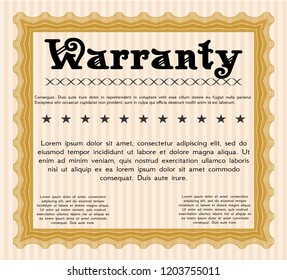 Orange Warranty Certificate template. Customizable, Easy to edit and change colors. With great quality guilloche pattern. Money Pattern design. 