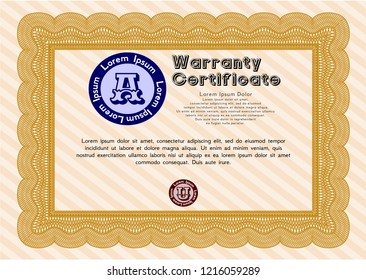 Orange Warranty Certificate template. Customizable, Easy to edit and change colors. With quality background. Elegant design. 