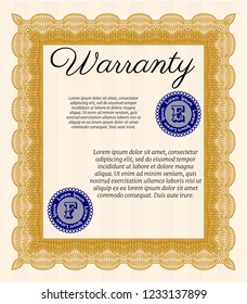 Orange Warranty Certificate template. Customizable, Easy to edit and change colors. With great quality guilloche pattern. Good design. 