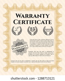 Orange Warranty Certificate template. Customizable, Easy to edit and change colors. With great quality guilloche pattern. Money style design. 