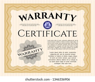 Orange Warranty Certificate template. Customizable, Easy to edit and change colors. Complex background. Nice design. 