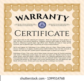 Orange Warranty Certificate template. Customizable, Easy to edit and change colors. With linear background. Money Pattern design. 