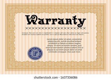 Orange Warranty Certificate template. Customizable, Easy to edit and change colors. With complex background. Lovely design. 